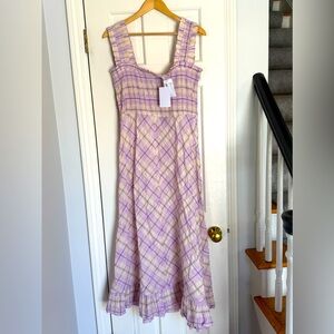 GANNI Seersucker Check Smocked Midi Dress